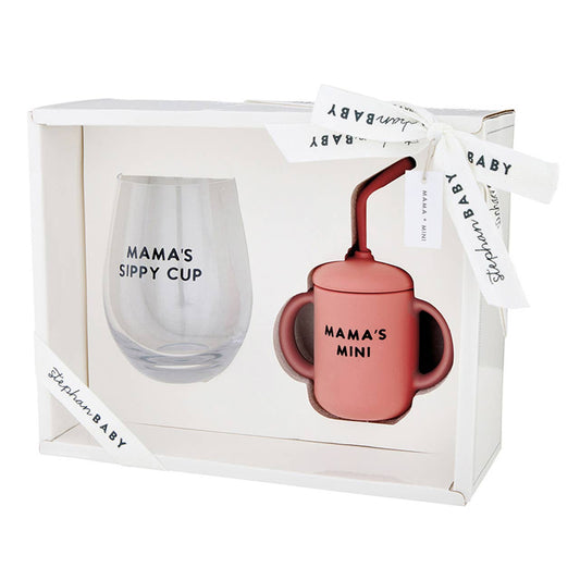 Mama and Mini Wine Glass and Sippy Cup Set