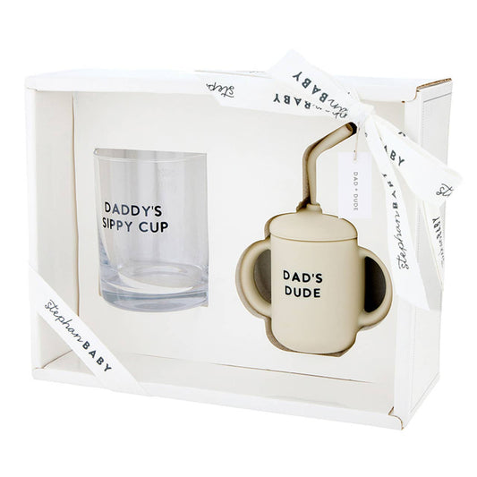 Dad and Dude Glass and Sippy Cup Set