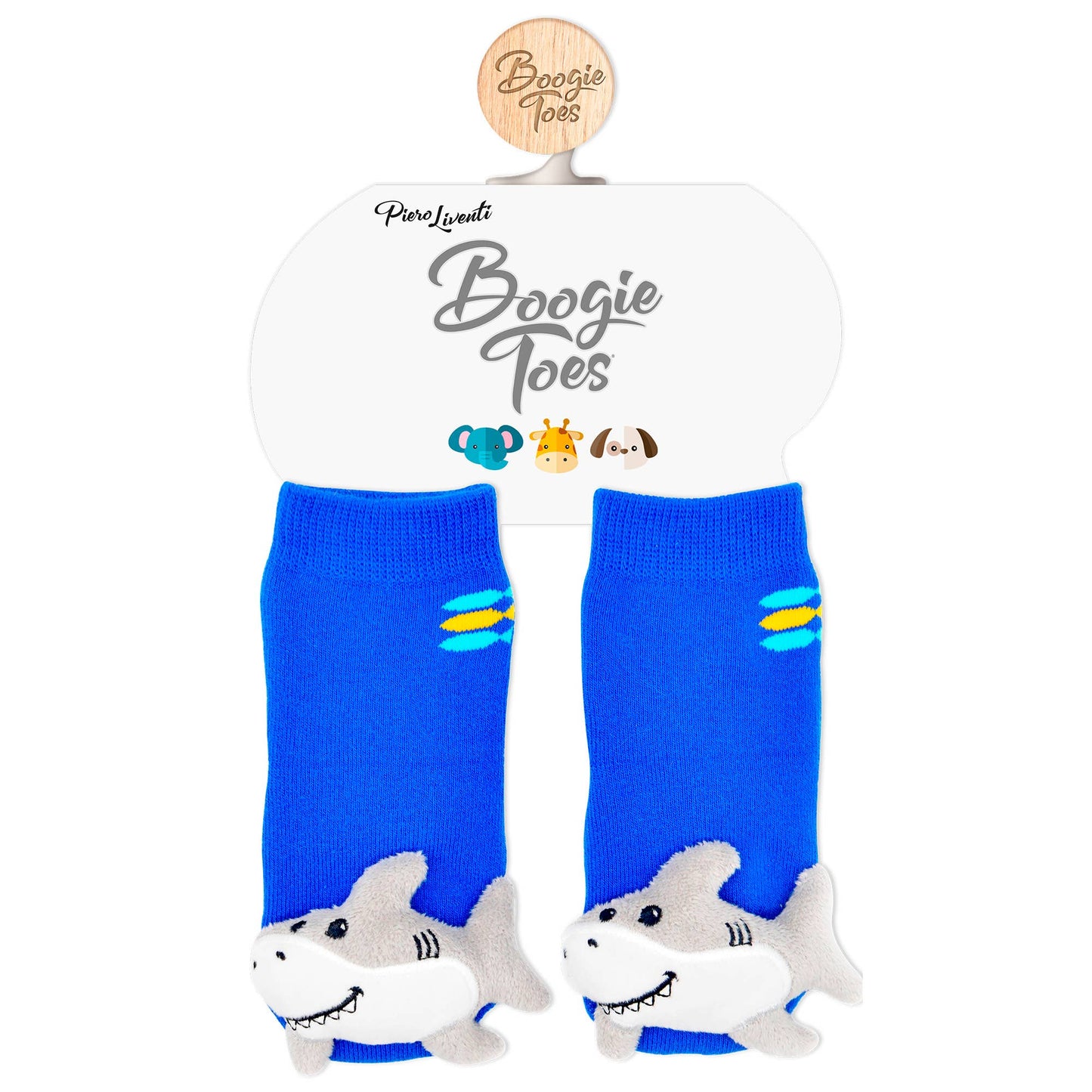Blue Shark Boogie Toes Baby Rattle Socks: 6-12M