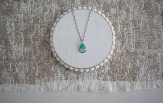 Beach Sand Dainty Drop Wave Necklace | Aqua