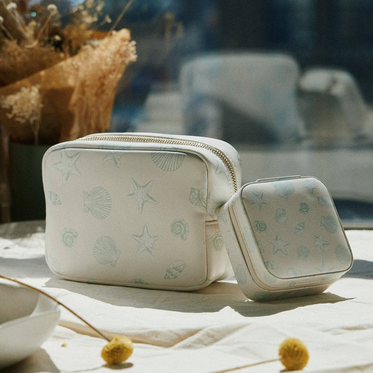 Seashell Print Cosmetic Pouch | Blue