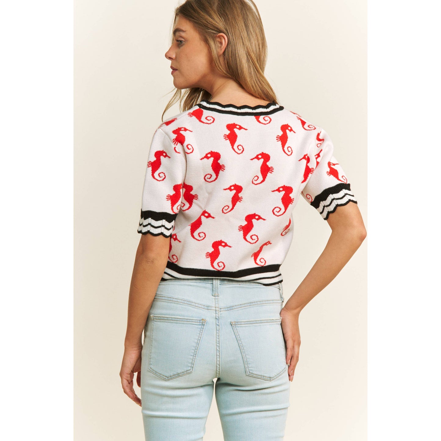 Seahorse V-Neck Crop Cardigan