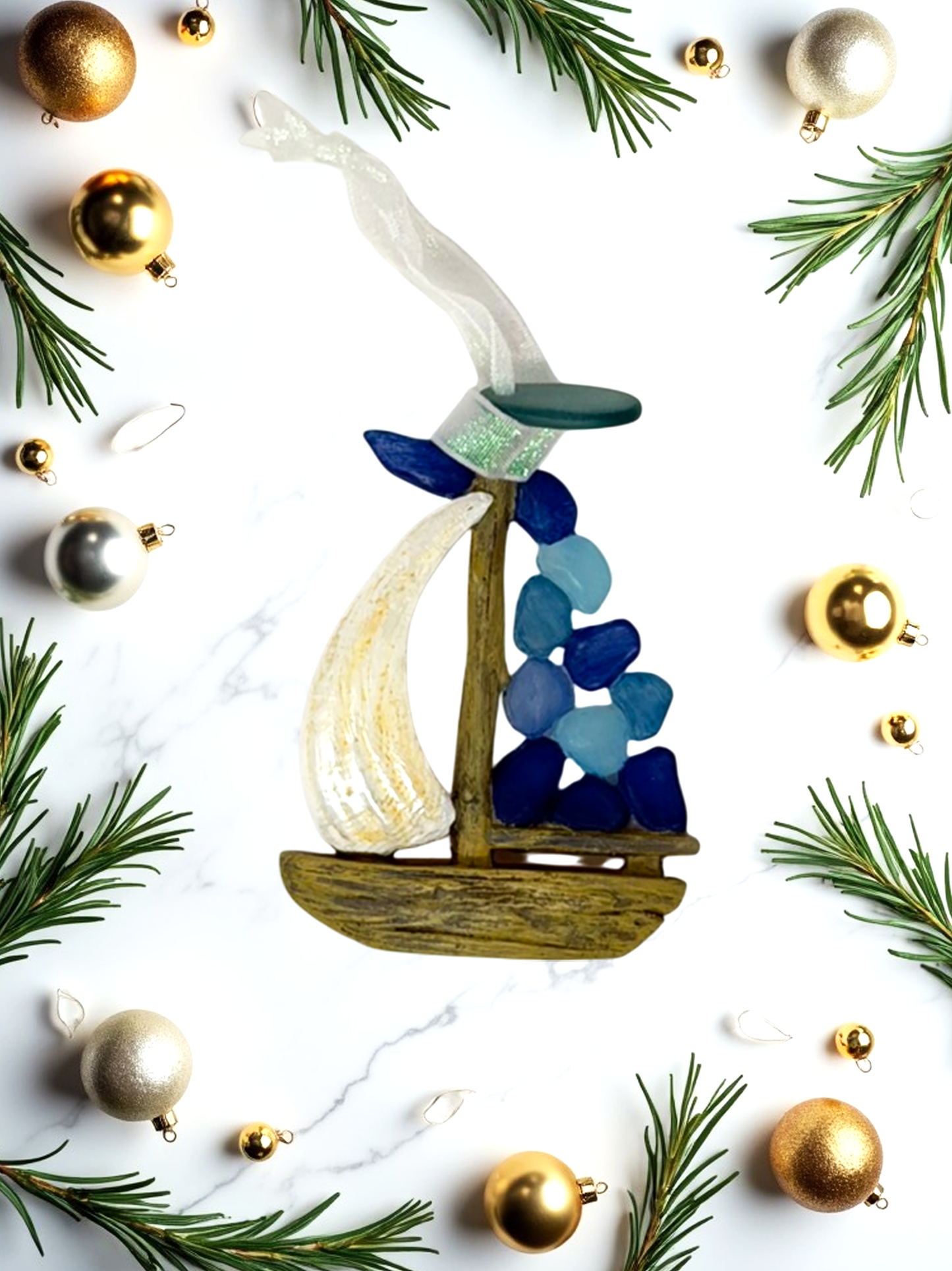 Sea Glass Sailboat Ornament