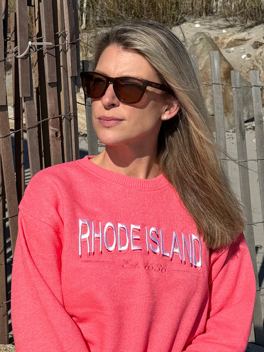 Rhode Island Embroidered Sweater - Coral Pink