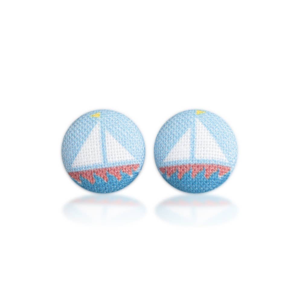 Sailboat Fabric Button Earrings