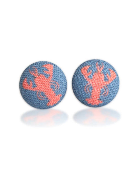 Lobster Fabric Button Earrings