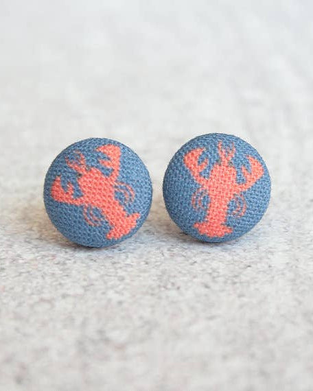 Lobster Fabric Button Earrings