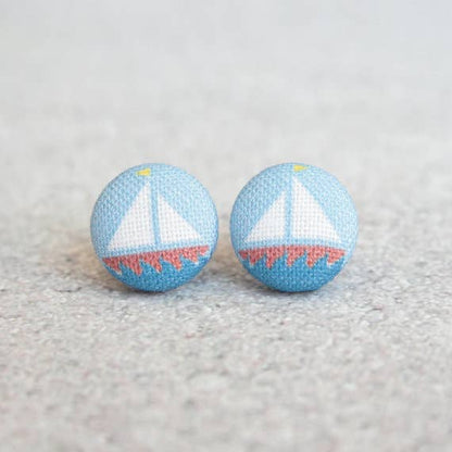 Sailboat Fabric Button Earrings