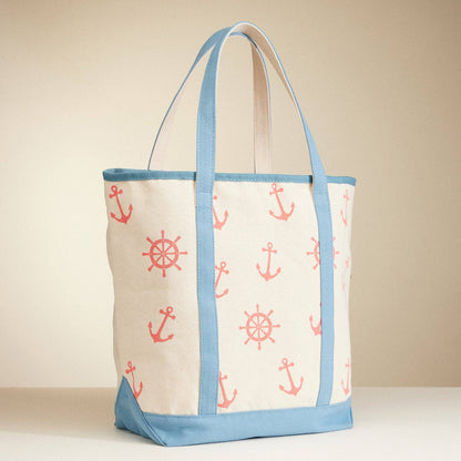Large Nautical Print Canvas Tote | Beach Carry Bag: Light Blue / One / 5DG78009