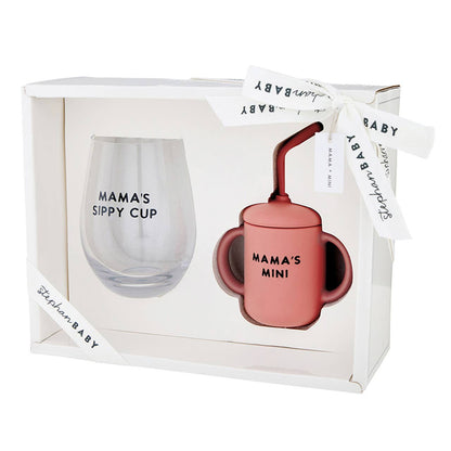 Mama and Mini Wine Glass and Sippy Cup Set