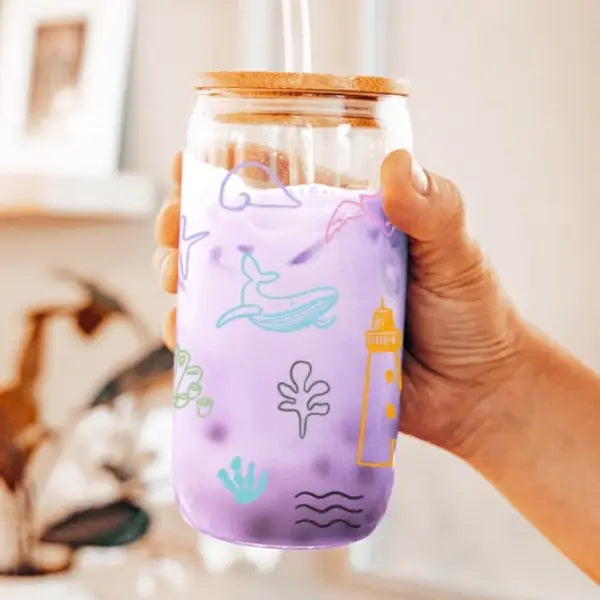 16oz Coastal Doodle Glass