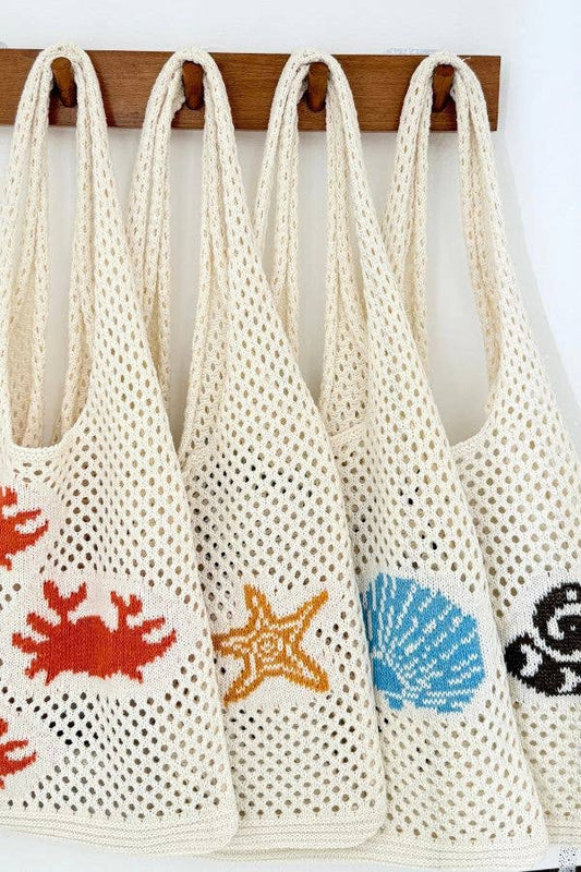 Ocean Theme Crochet Tote Beach Bag: Crab