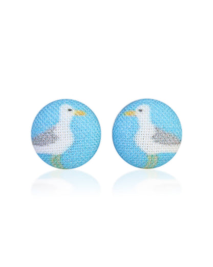 Seagull Fabric Button Earrings