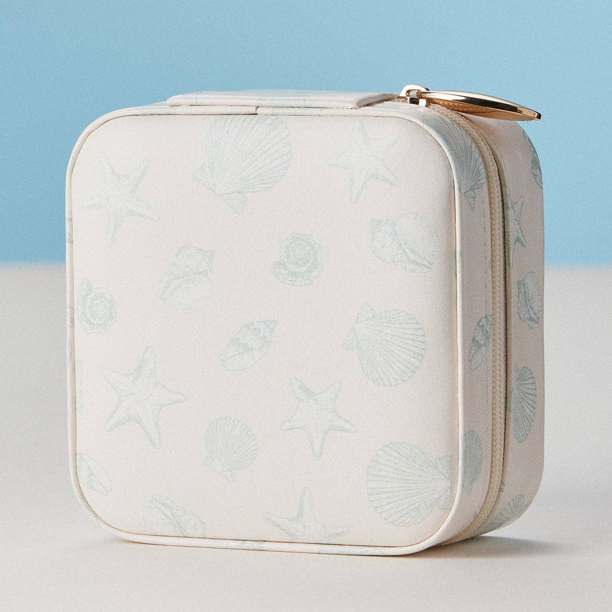 Seashell Print Travel Jewelry Case | Blue