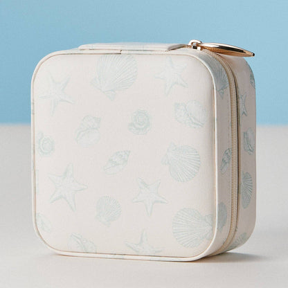 Seashell Print Travel Jewelry Case | Blue