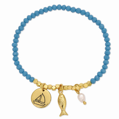 Sailboat and Fish Stretch Charm Bracelet