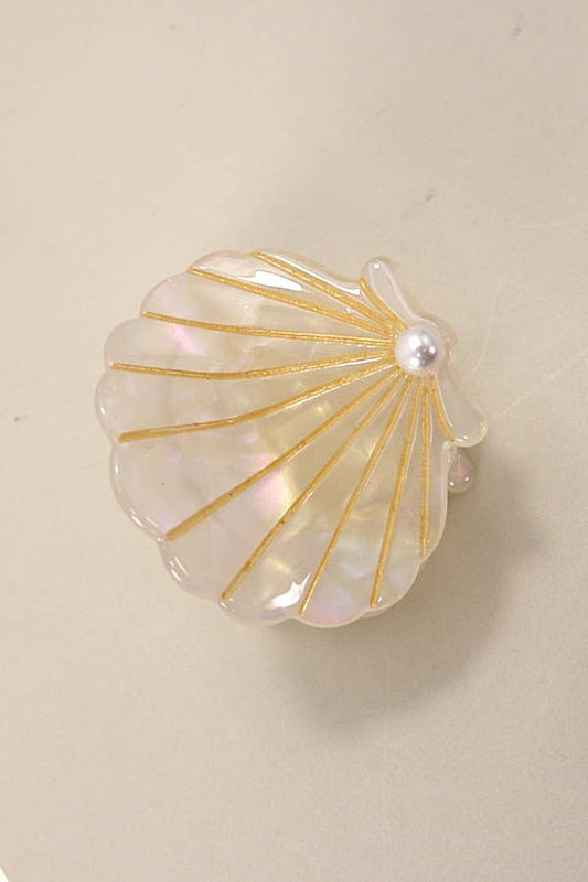 Scallop Shell Hair Clip | White