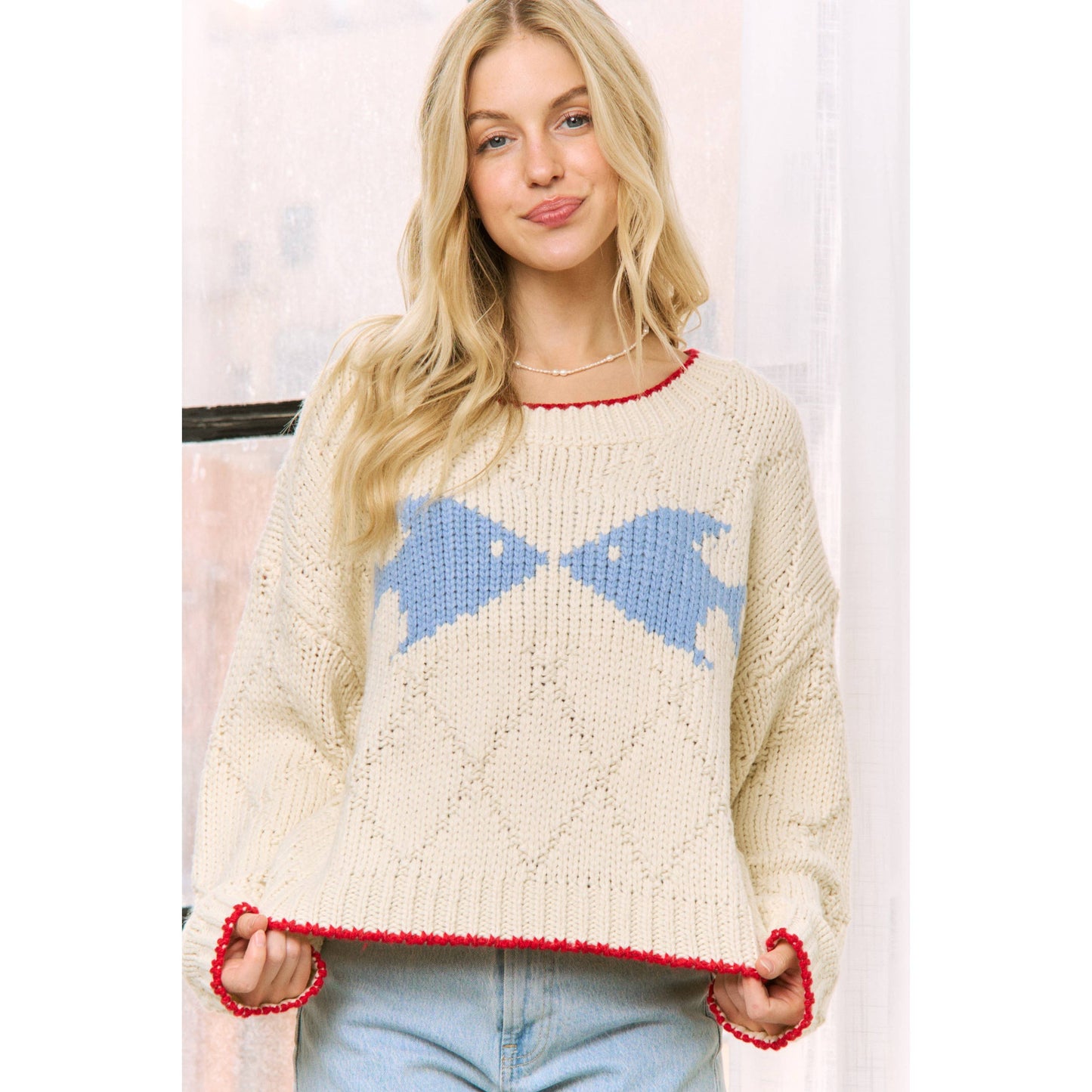 Fish Jaquard Stitched Pullover Sweater
