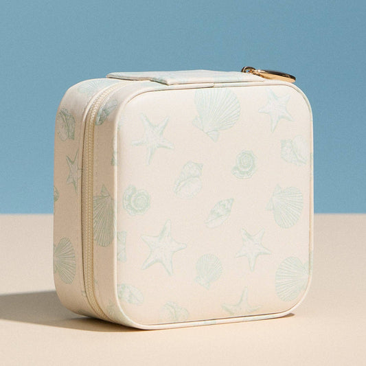 Seashell Print Travel Jewelry Case | Blue