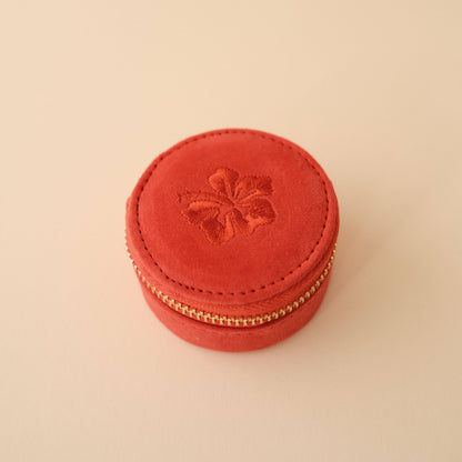Mini Travel Jewelry Case in Hibiscus Pink