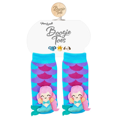 Rainbow Mermaid Boogie Toes -Baby Rattle Socks: 6-12M