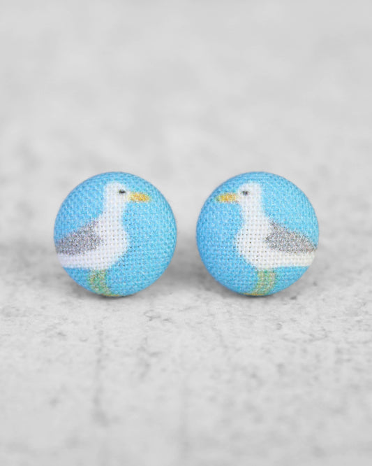 Seagull Fabric Button Earrings