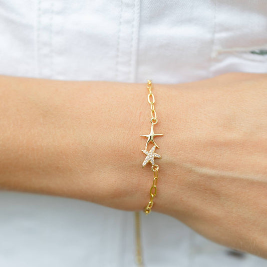 Double Starfish Pulley Bracelet: Gold
