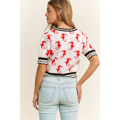 Seahorse V-Neck Crop Cardigan
