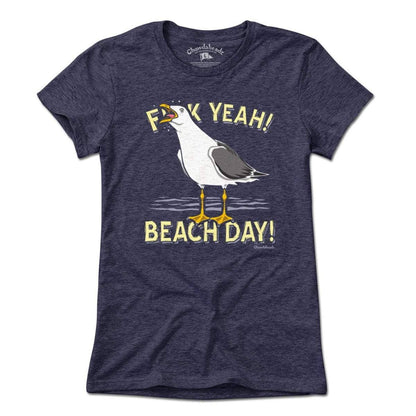 F Yeah! Beach Day! Seagull T-Shirt: Heather Blue / Unisex / 2XL