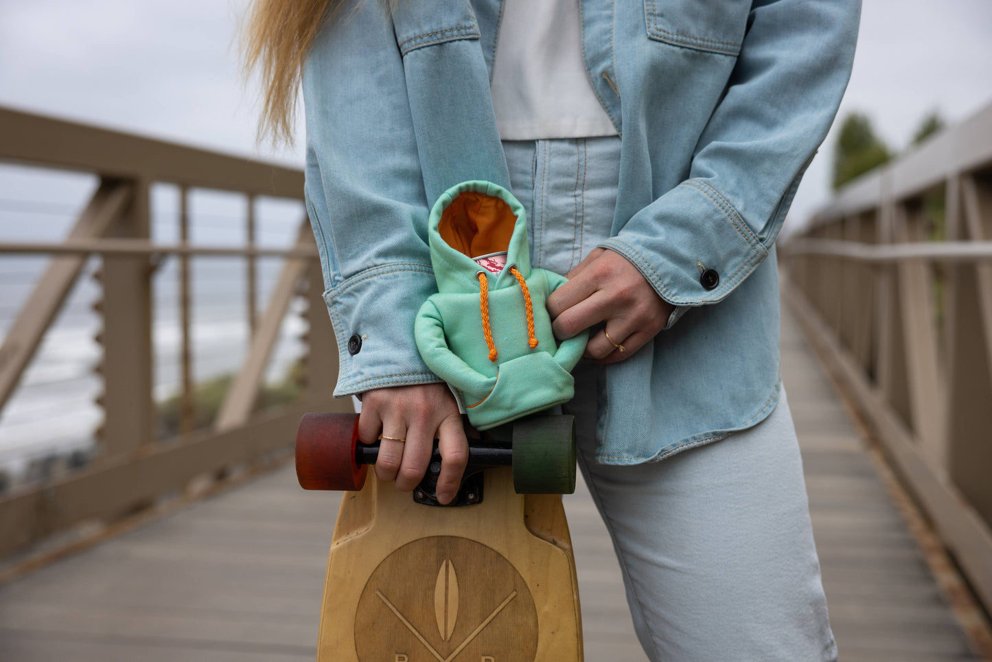 Insulated Beverage Cooler - The Hoodie - Seafoam & Apricot