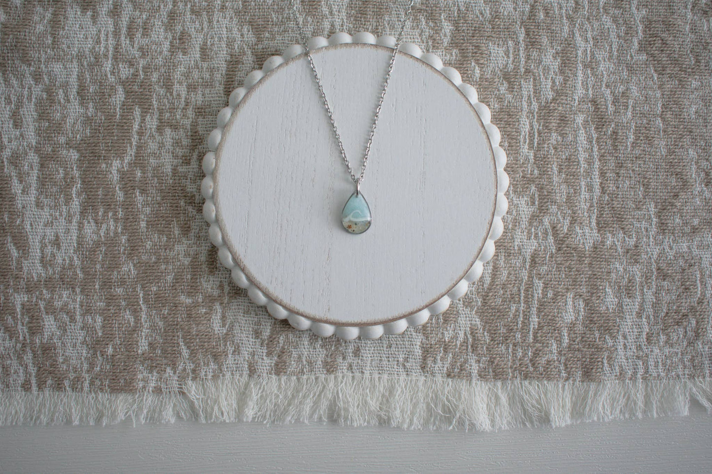 Beach Sand Dainty Drop Wave Necklace | Light Blue