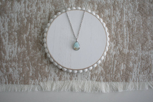 Beach Sand Dainty Drop Wave Necklace | Light Blue