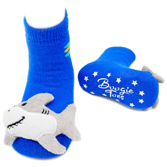 Blue Shark Boogie Toes Baby Rattle Socks: 6-12M