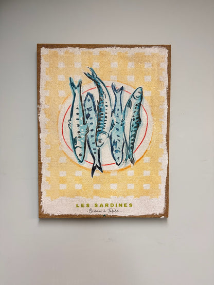 Distressed Burlap Wall Decor- Sardines