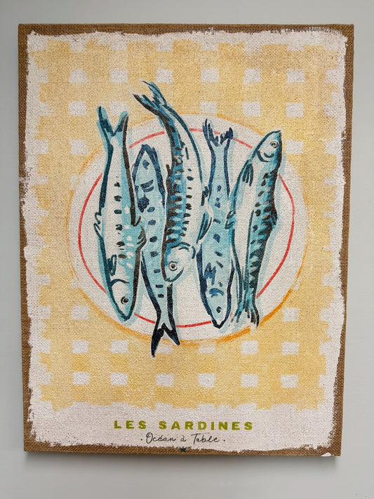 Distressed Burlap Wall Decor- Sardines