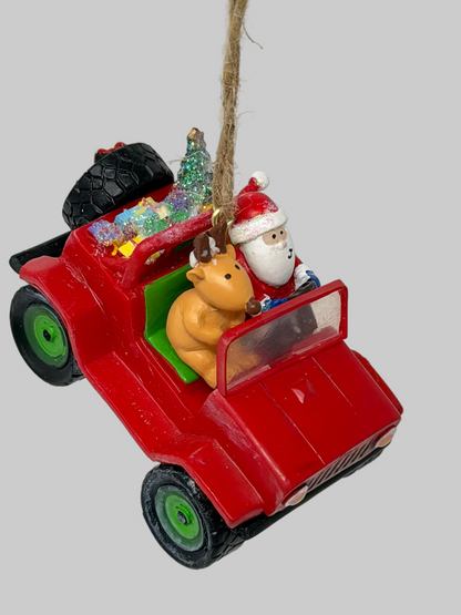 Santa & Reindeer Off-Road Ornament