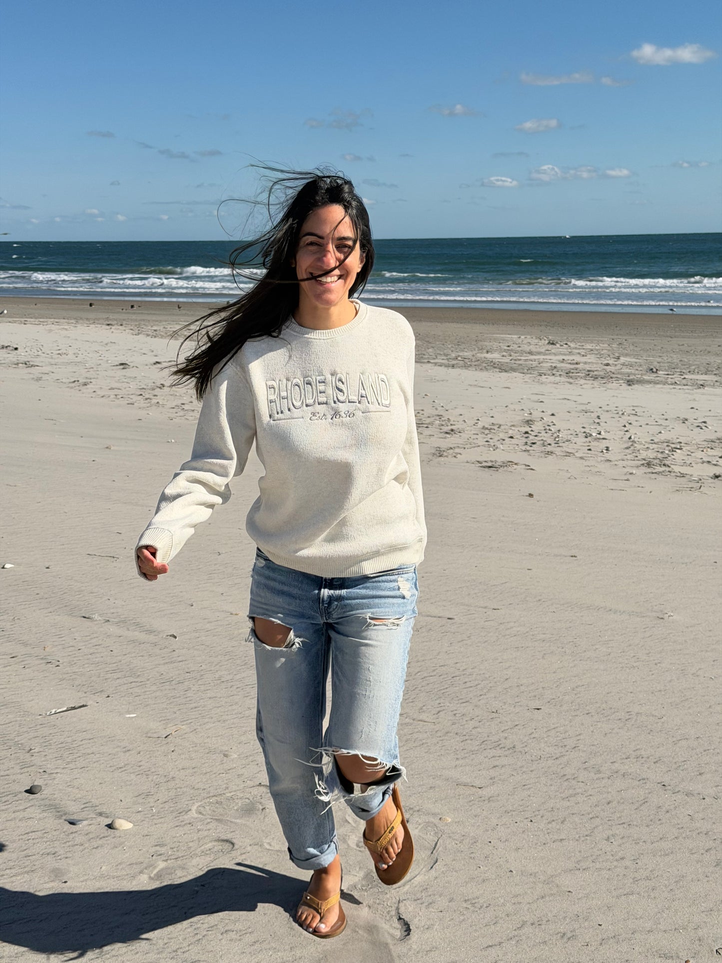 Rhode Island Embroidered Sweater - Cream