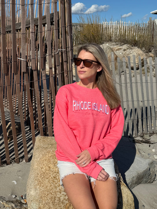 Rhode Island Embroidered Sweater - Coral Pink