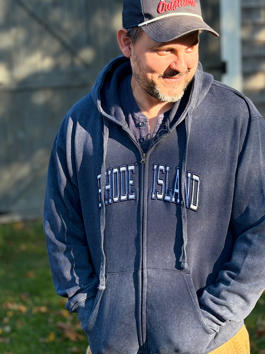 Rhode Island Hooded Zip Up- Navy Blue