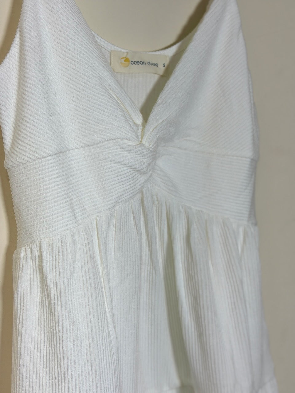 Rib Knit Twist Front Dress- White