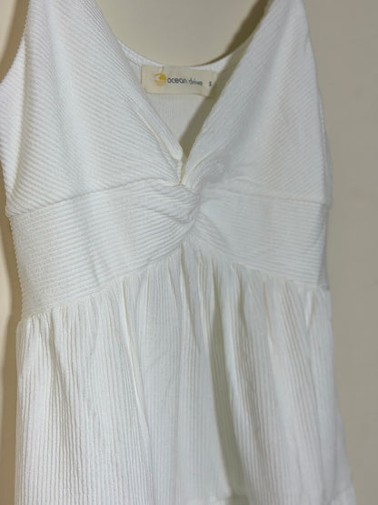 Rib Knit Twist Front Dress- White
