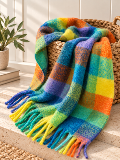 Oversized Fuzzy Scarf: Multicolor