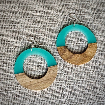 Large Open Circle Wood Resin Earrings