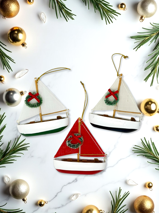 Coastal Christmas Sailboat Ornaments
