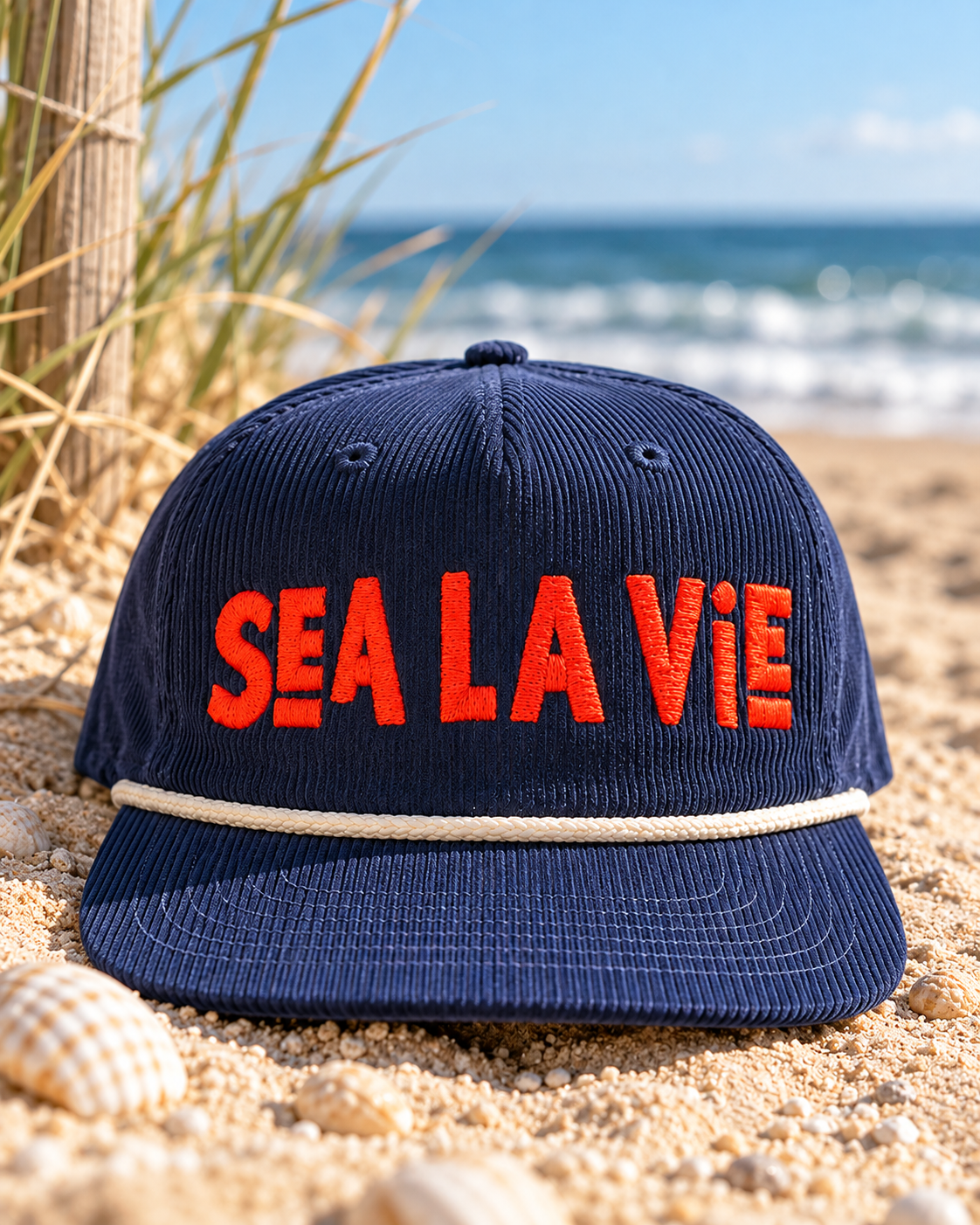 SEA LA VIE Embroidered Corduroy Hat | Navy