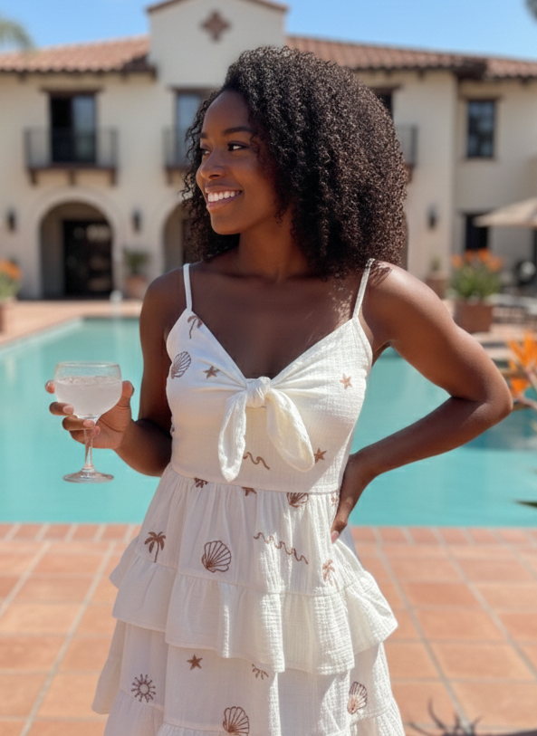 Caramel Sand Embroidered Dress