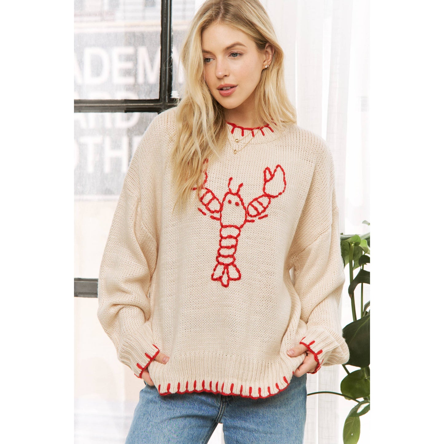 Lobster Pullover Sweater: Beige