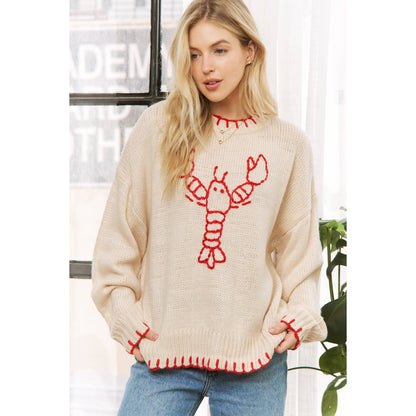 Lobster Pullover Sweater: Beige