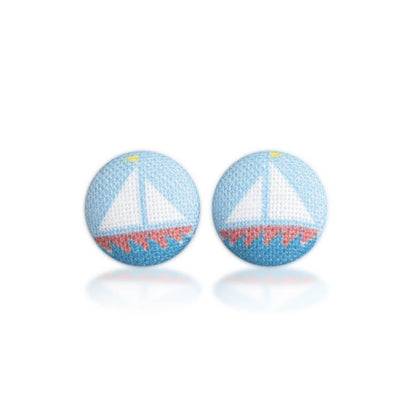 Sailboat Fabric Button Earrings