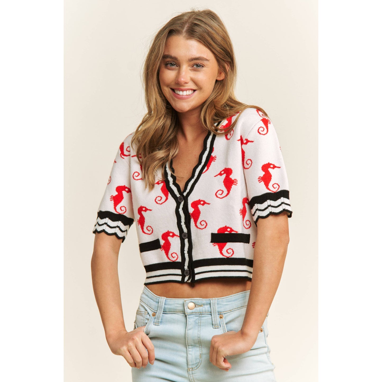 Seahorse V-Neck Crop Cardigan